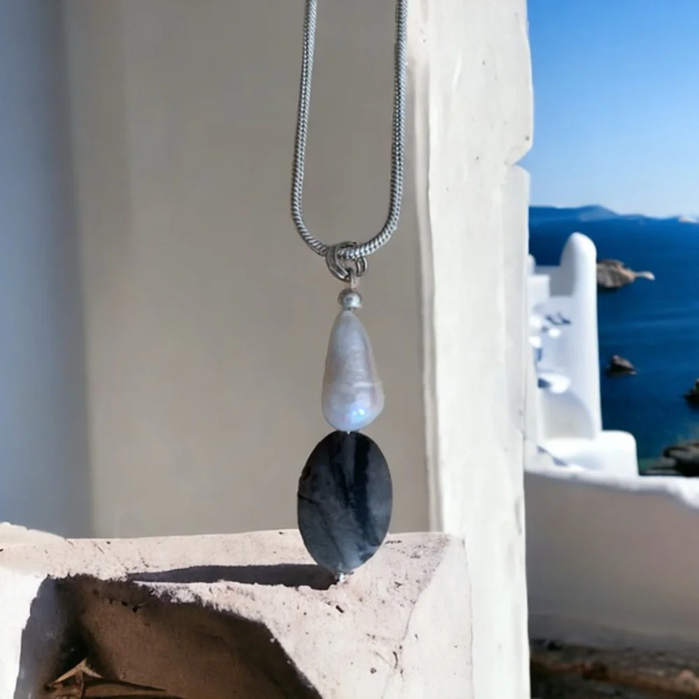 Pearl and beach rock necklace sterling, NWT